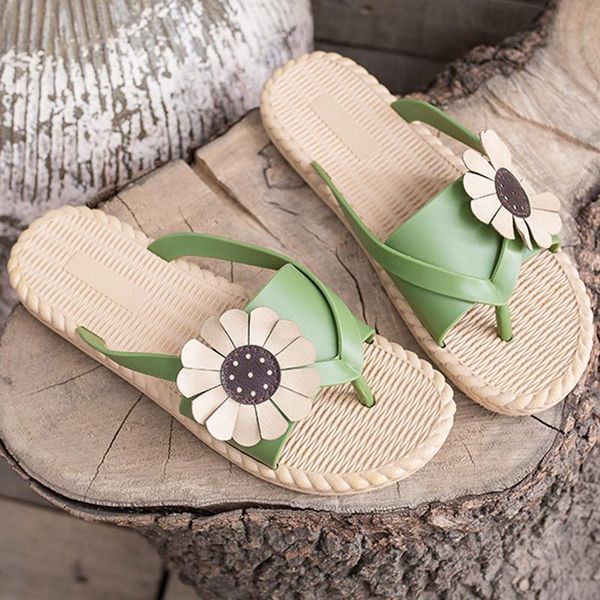 

cute flower slippers summer women flip flops slip-on beige pvc beach slides ladies mules casual shoes, Black