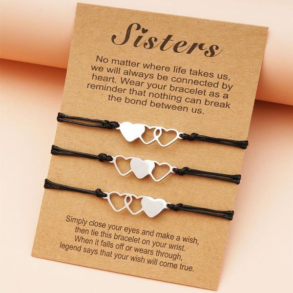 

friends sisters card bracelets stainless steel heart by bracelet leather rope chain on hand jewelry gifts for women charm, Golden;silver