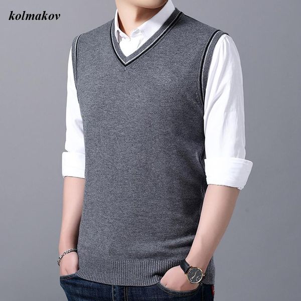 

men's vests arrival autumn and winter men warm sweater vest business casual solid v-neck collar leisure, Black;white