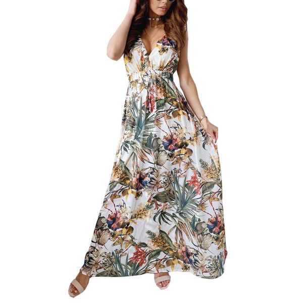 

casual dresses women summer sleeveless dress adults backless leaf print v-neck green blue black white, Black;gray