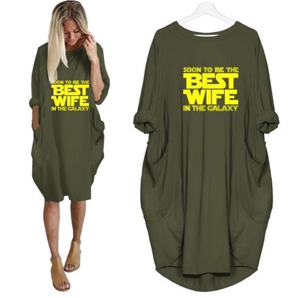Nova chegada t-shirt para mulheres a melhor esposa no bolso de galáxia camiseta tops harajuku t-shirt feminino streetwear 210324