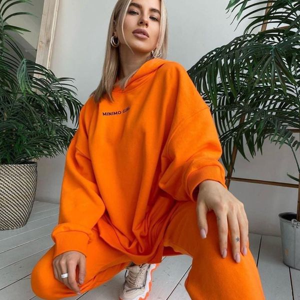 

women's two piece pants autumn 2021 casual tracksuit hoodies long set sport suit sleeve hooded sportswear loose wear 2, White