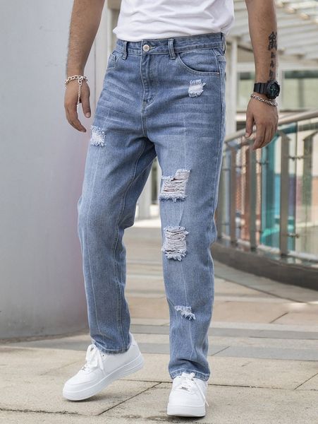 

men stone wash ripped jeans r4yu#, Blue