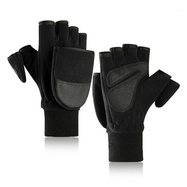 

winter warm outdoor sports cycling gloves multi purpose flip half finger palm anti-slip wear-resistant fishing1, Black