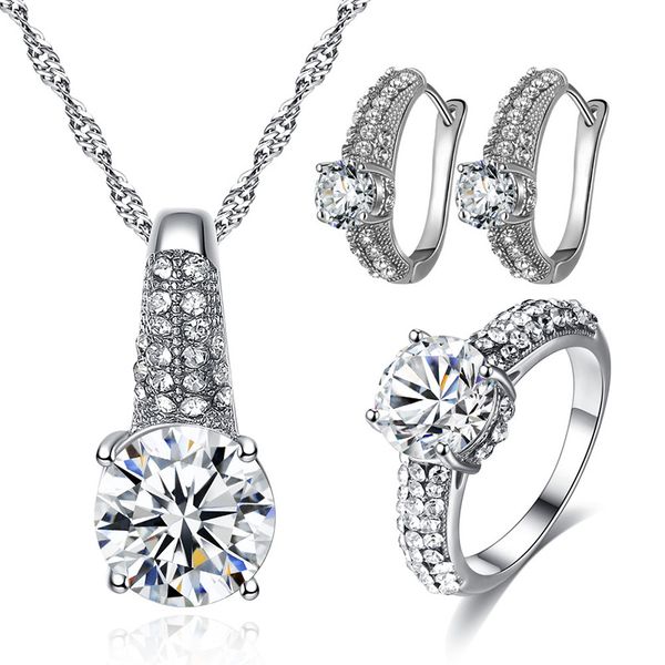 

silver gold fashion cubic zircon pendant necklace earring women jewelry sets wholesale