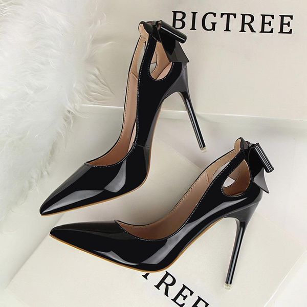 

dress shoes 2021 heels bow-knot women pumps ladies high 10cm pointed toe party wedding bridal woman stiletto fetish, Black