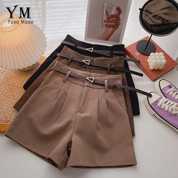 

women's shorts yuoomuoo early autumn women 2021 casual button up high waist sashes all match office ladies short pants, White;black