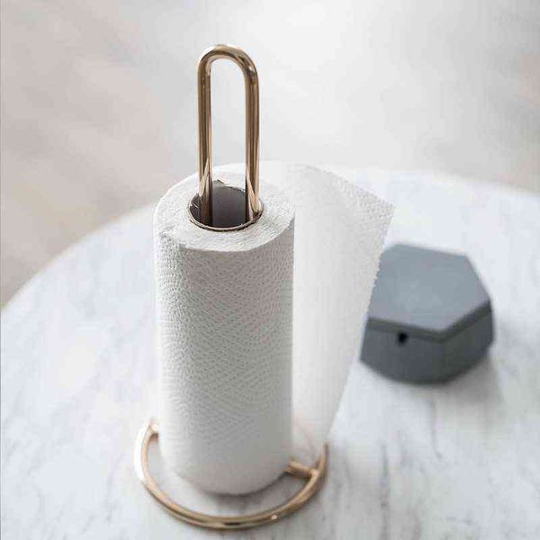 Kreativer Schmiedeeisen Nordic Home Küchentisch Rollenpapierhalter Stanzfreies vertikales Lagerregal Gold Roségold Einfaches Wohndesign CY220114