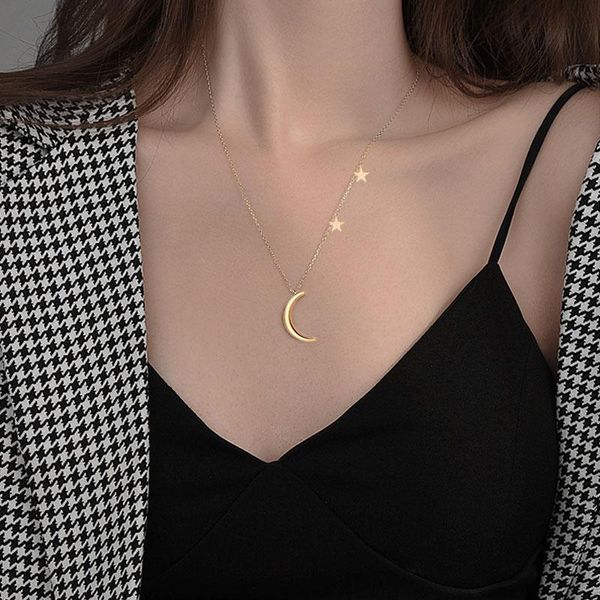 

pendant necklaces korea trend vintage necklace for women beads moon crescent choker star style unusual jewelry gift drop, Silver
