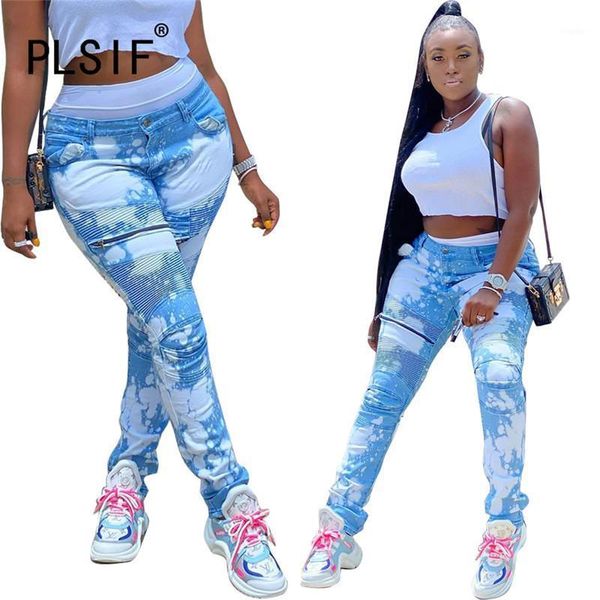 

women's pants & capris young party women fashion blue tie-dye high pockets hip skinny street tight club sheath trouser, Black;white