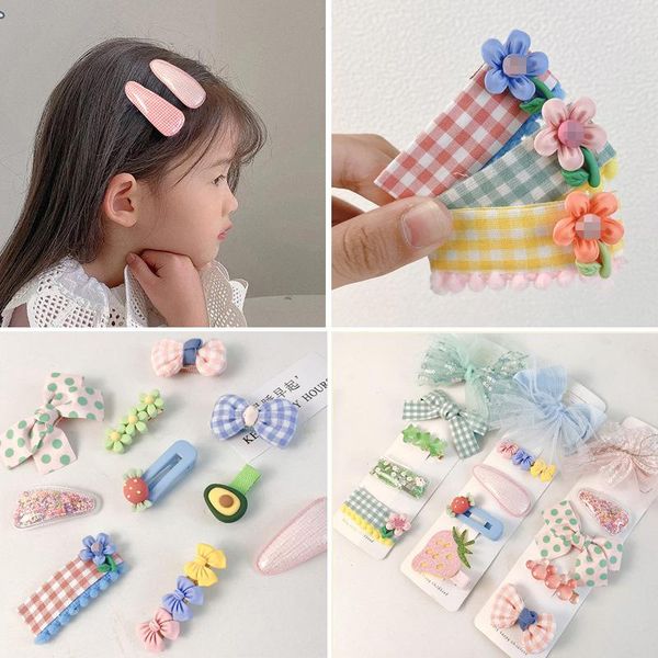 

hair accessories 5 pcs/set children cute cartoon flower bow ornament clips baby girls lovely sweet gift fruit hairpins kids, Slivery;white
