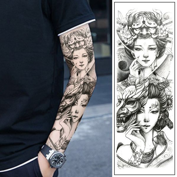 

black banno geisha ghost face waterproof tattoo sticker men and women durable simulation