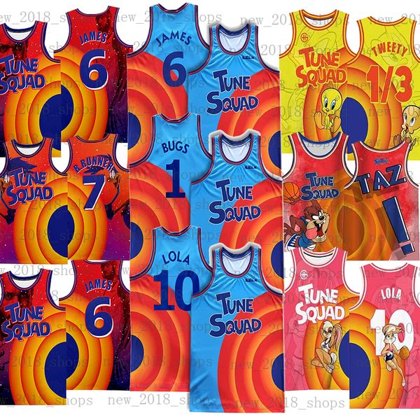 Space Jam Tune Squad Jersey 23 Майкл Баскетбол Джеймс 10 Lola Bunny 22 Билл Мюррей 1/3 Tweety Bird! TAZ 2 D.Duck 7 R.runner 1 Bugs Bunny для джерси возврат