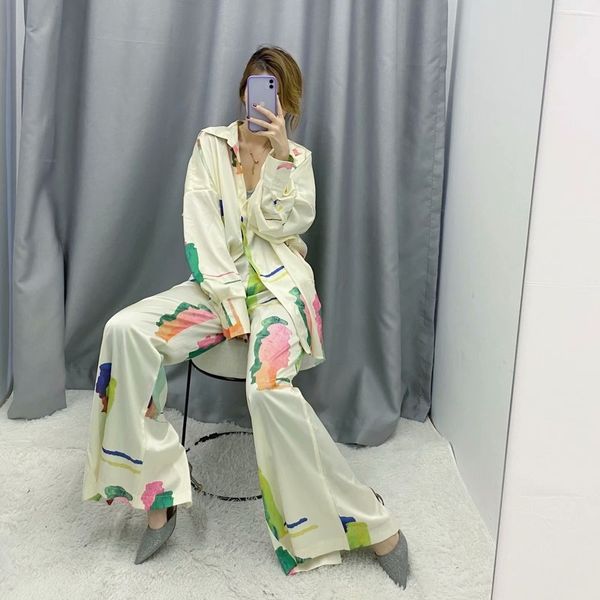 

2021 new women's loose silk temperament printing, large size, lapel, slim, simple fashionable, spring and summer nmj5, White