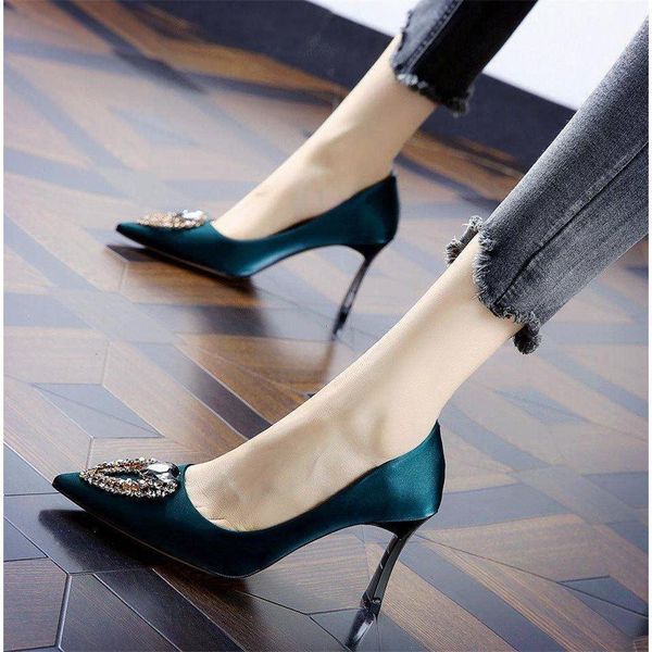 

sandals autumn fashion rhinestone all-match high heels stiletto pointed shallow mouth single women work shoes, Black