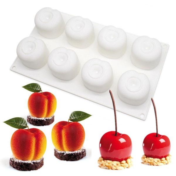 

baking moulds silicone cherry mold 8 holes peach 3d cake mousse for ice creams chocolates pastry bakeware dessert art pan