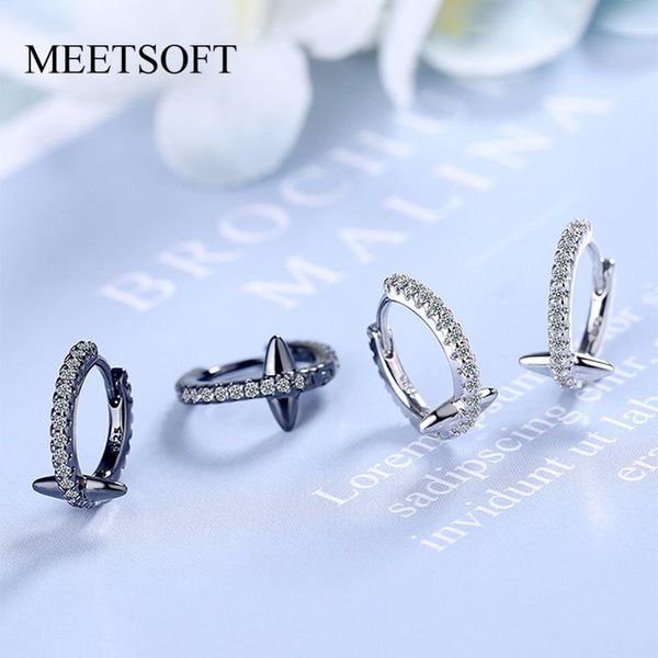 

hoop & huggie meetsoft trendy 925 sterling silver minimalist geometric zircon black gold earrings for women fine jewelry drop, Golden;silver