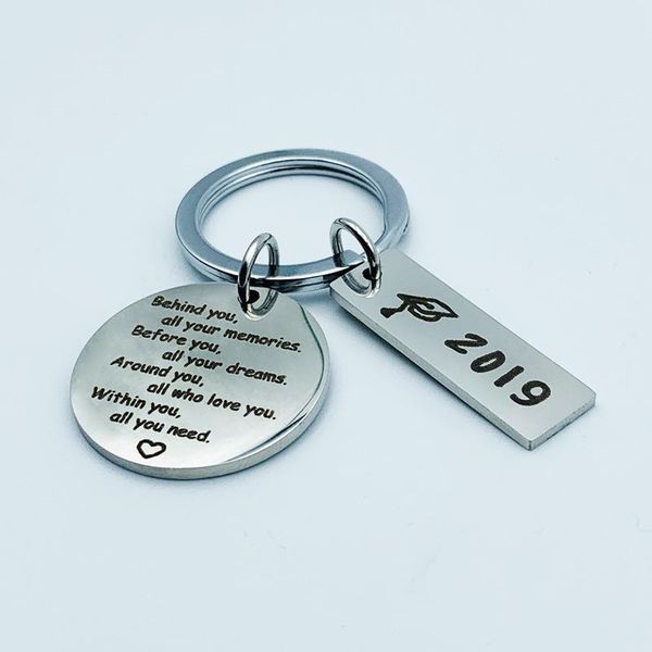 

keychains oeinin arrtracive keyring for women behind you all memorie simple men letter keychain alloy stainless steel brelok, Silver