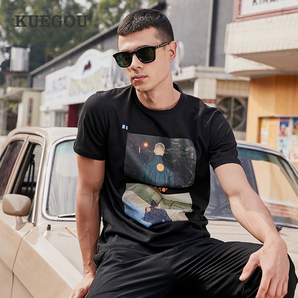 KuegouMen's T-shirt de manga curta Hong Kong estilo Ins estilo moda impressão t-shirt verão roupas masculinas PT-1275 210524