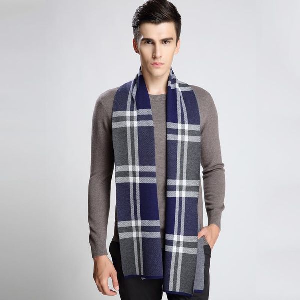 

scarves autumn winter men scarf man's wool long plaid man casual warm, Blue;gray