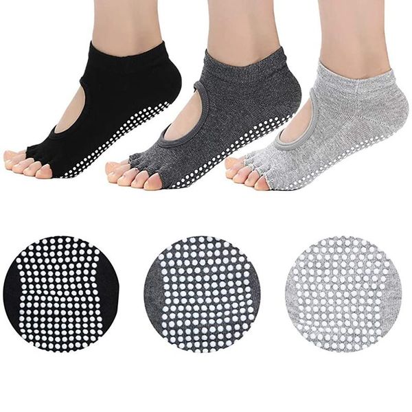 

men's socks ladies non-slip open-toe open back yoga five finger sports, Black