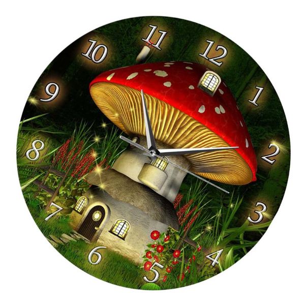 

wall clocks cartoon mushroom house pattern clock battery operated decor