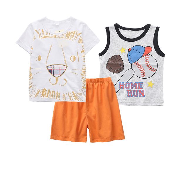 

children wear 19 summer new cotton boy lion print set 3 piece, White