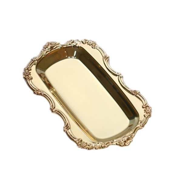 

rectangle towel tray cake dish fruit dessert plate decorative tableware for wedding party home (golden) dishes & plates
