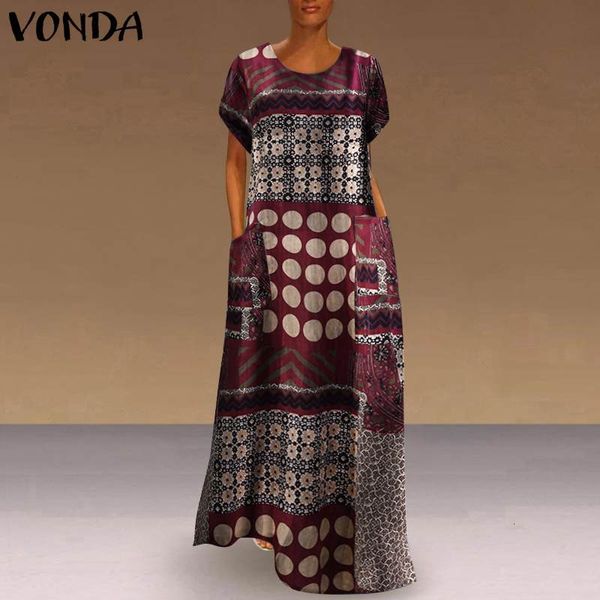

casual dresses vonda fashion autumn women o neck patchwork sundress vintage print vestido cotton linen robe sarafans 8r4n, Black;gray