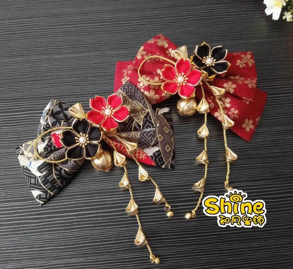 

party masks handmade antiquity kimono yukata headwear lolita big bow hairpin costume headdress wine red black tsumami zaiku hair accessories