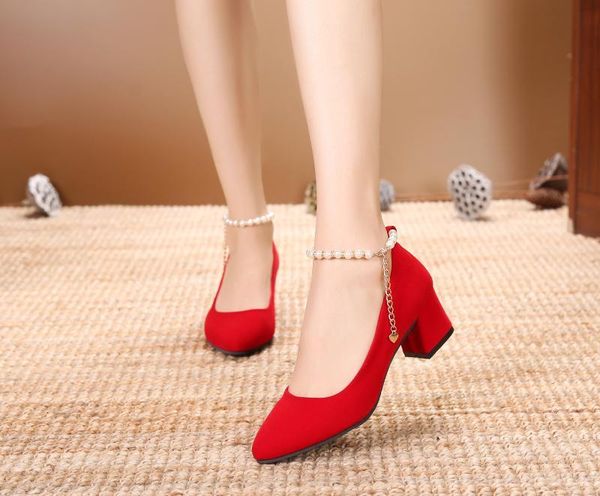 

dress shoes 2021 pearl red thick with fashion comfortable wedding, Black