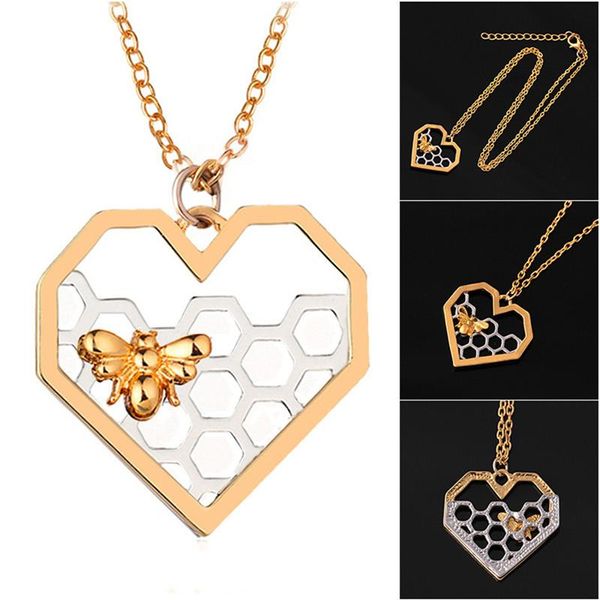 

dripping honey heart bee necklace women lady honeycomb gold silver color shape pendant charm jewelry accessories gift chains