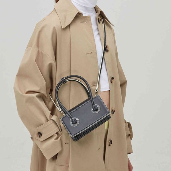 

minority design ins mini square bag layer cowhide women's single shoulder messenger bag small hand women, Black;red