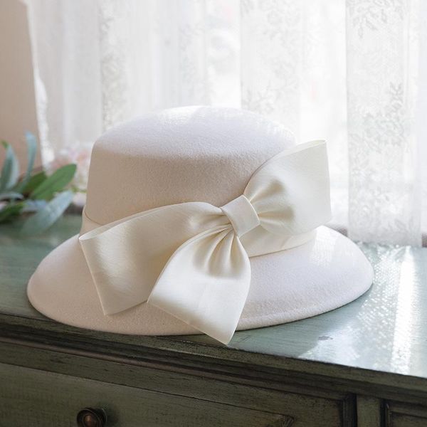 

berets white wool hats for women wide brim bow fedora hat black chapeau femme cap winter cloche ladies felt fedoras caps, Blue;gray