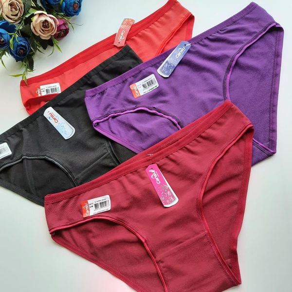 

women's panties bikini stretchy cotton fabric 4 pcs in a pack colors black red burgundy and purple, Black;pink