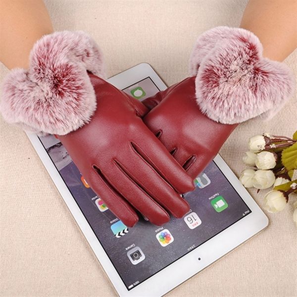 

xmf rex rabbit warm mittens and fingerless gloves wool mouth sheepskin warm autumn and winter female korean touch screen lovely lady gloves, Blue;gray