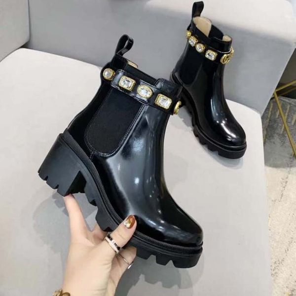 

womens designer boots martin booties bright black embroidered leather ankle boot embellished crystal sports and leisure rubber grooved sole