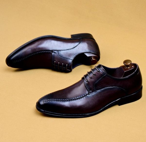 

dress shoes brown us11 full lace-up handmade oxford men's genuine cow leather wedding office formal footwear, Black