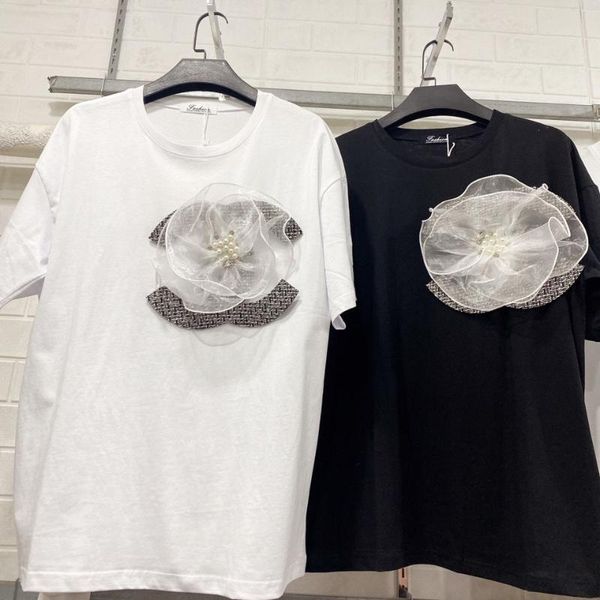 

women's t-shirt ladies 20121 spring lazy style retro camellia print loose all-match short sleeve, White