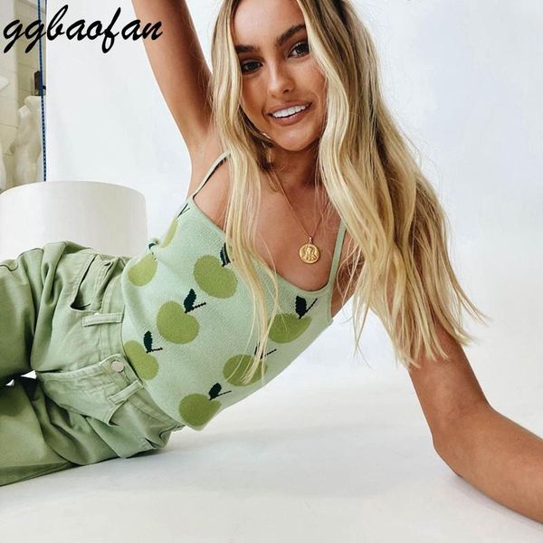 

women's tanks & camis ggbaofan cute knit cami for women spaghetti strap vest corset y2k summer streetwear tank e-girl cherry croppe, White