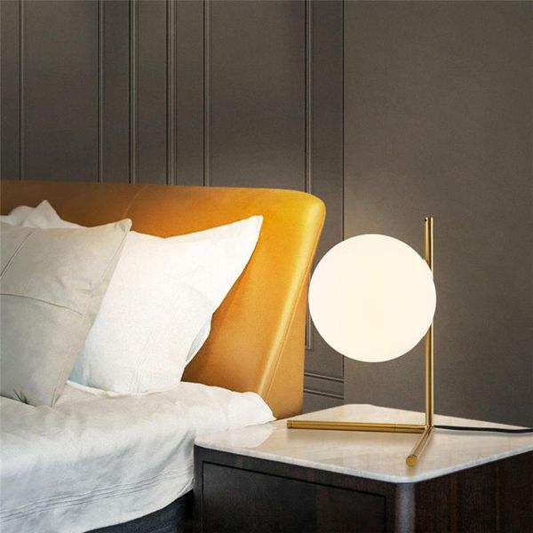 

table lamps 1pc modern glass ball gold simple bedroom bedside reading desk lamp home decor e27 led light (with bulb)