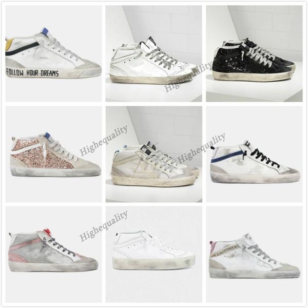 

new release golden mid star high shoe italy brand women sneakers luxury trainers sequin classic white do -old dirty men shoes oz xx, Black