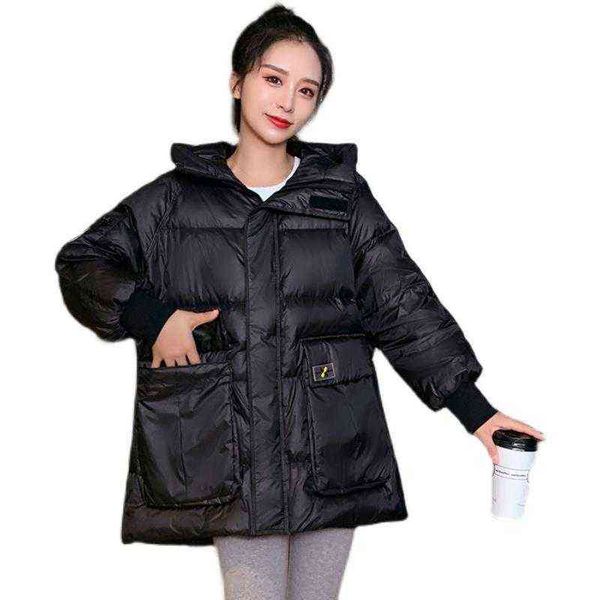 

down et female 2021 winter dr loose korean fashion student thickened coat down cotton trend, Black