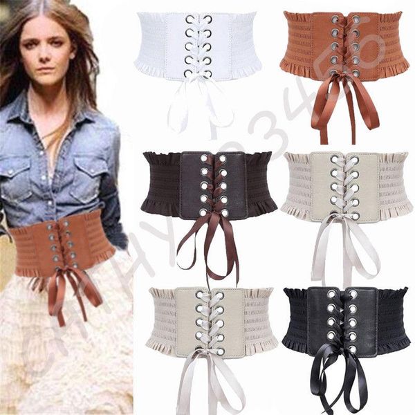 

belts 2021 women ladies fashion stretch bandage belt tassels elastic buckle wide dress corset waistband, Black;brown