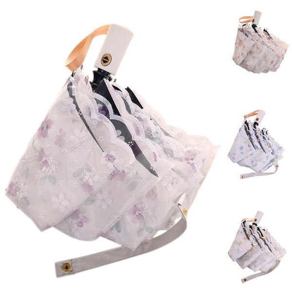 

umbrellas fully automatic lace sun umbrella three-folding double layer anti-uv and rain dual-purpose parasol ladies