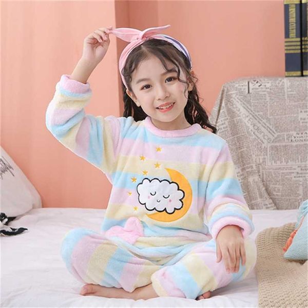 Flanell Kinder Pyjamas Herbst Winter Mädchen Jungen Nachtwäsche Set Baby Kleidung Tier Cartoon Korallen Fleece Kinder Pyjamas 211026