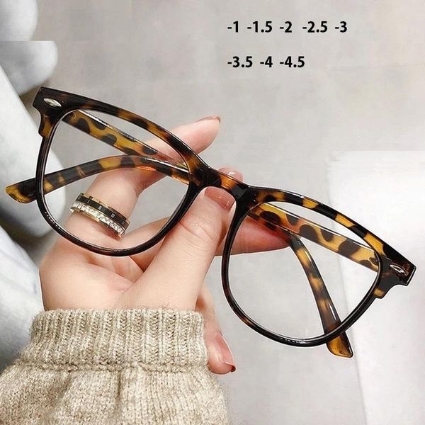 

fashion sunglasses frames -1 -1.5-2-2.5-3-3.5-4vintage leopard myopia glasses women men transparent nearsighted prescription eyewear compute, Black