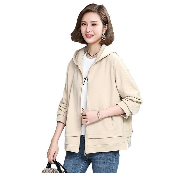 

women's jackets corduroy stitching short coat plus size 2021 spring autumn korean loose cotton casual hooded female overcoat, Black;brown