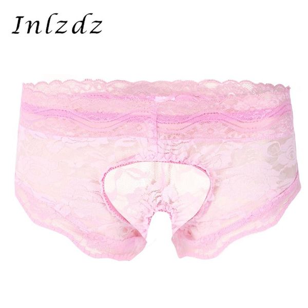 

women's panties mens lingerie sissy see-through lace crotchless briefs thong floral pattern t-back underwear underpants nightwear, Black;pink