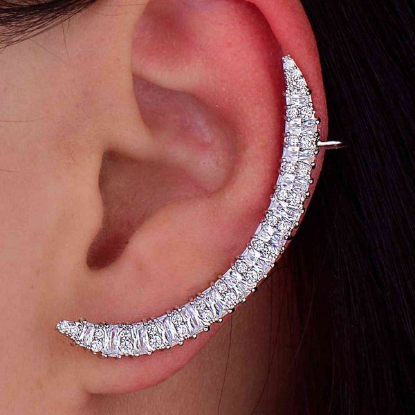 

godki luxury design marvellous cubic zircon crescent moon ear bone cuff earring, Silver